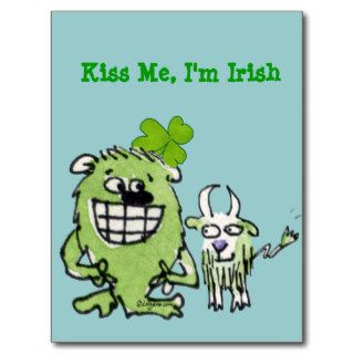 Kiss Me I'm Irish Funny Cartoon Monster Postcards