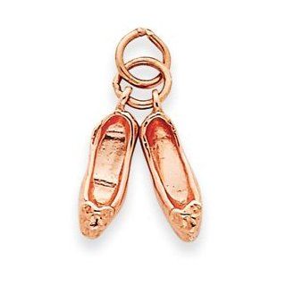 14k Gold Rose Gold Polished 3 Dimensional Moveable Ballet Slippers Charm Jewelry
