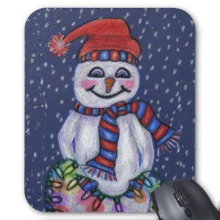 Snowman With Lights Mousepad