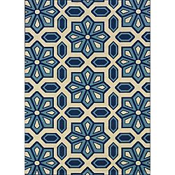 Ivory/Blue Outdoor Geometric Area Rug (8'6" x 13') Style Haven 7x9   10x14 Rugs