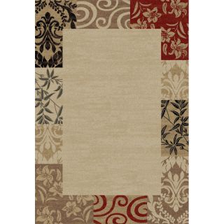 Patchwork Damask Border Beige Area Rug (6' 7 x 9' 6) 5x8   6x9 Rugs