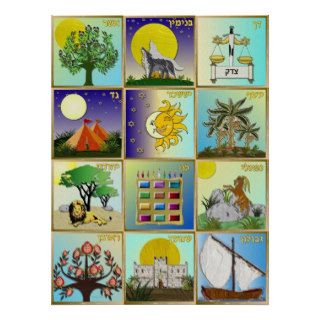 Judaica 12 Tribes of Israel Art Poster