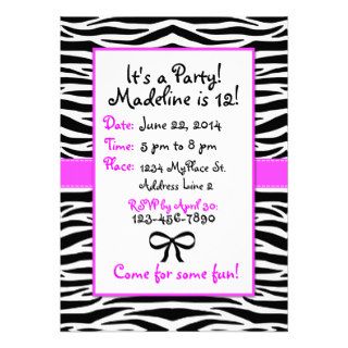 Pink Zebra Birthday Party Invitation