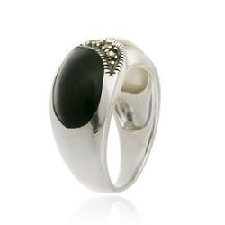 Glitzy Rocks Sterling Silver Onyx Mother of Pearl and Marcasite Ring Glitzy Rocks Gemstone Rings