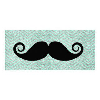 Funny Black Mustache & Gray Green Aztec Pattern Full Colour Rack Card