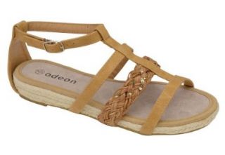 Odeon Tan Plaited Strap Womens Espadrille Strappy Sandals Shoes