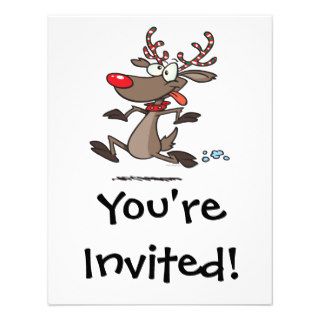 silly cute running rudolph reindeer personalized announcements