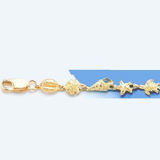 Gold Nautical Braclt Bracelet Mini Sealife Combination Bracelet High Polish& Textured Jewelry