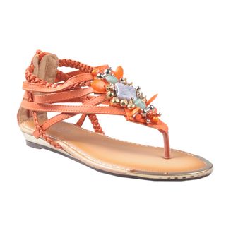 Refresh by Beston Women's 'Jetta 03' Orange Jeweled Gladiator Sandals Refresh Sandals