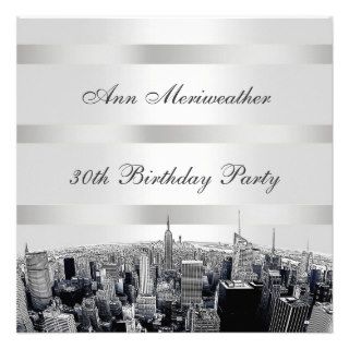NYC Etched Skyline 2 Black White Birthday Custom Announcements