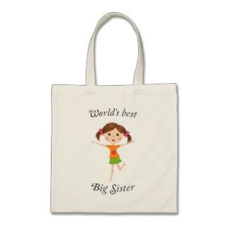 Worlds best big sister with cartoon girl tote bag