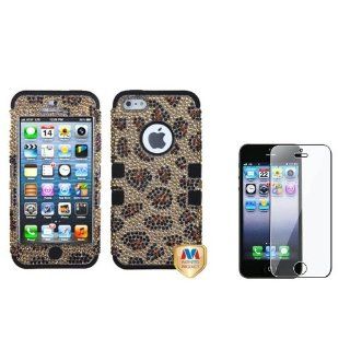 Hard Plastic Snap on Cover Fits Apple iPhone 5 5S Leopard Skin/camel Diamond/Black TUFF Hybrid + LCD Screen Protective Film Plus A Free LCD Screen Protector AT&T, Cricket, Sprint, Verizon (does NOT fit Apple iPhone or iPhone 3G/3GS or iPhone 4/4S or iP