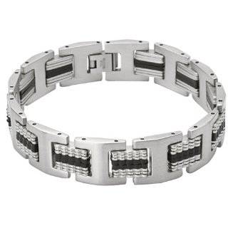 Men's Stainless Steel 13mm Greek Key Rubber Link Bracelet 9" Dahlia Jewelry