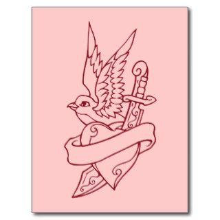 Bird Heart Dagger Tattoo Post Card