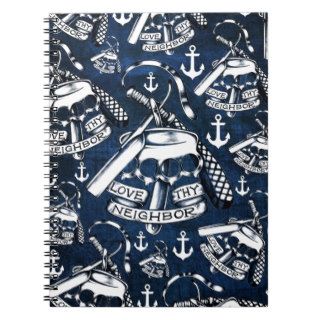 Nautical anchors and brass knuckles in navy. notebooks