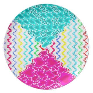 Funky Abstract Waves Ripples Teal Hot Pink Pattern Plate