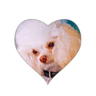 White Poodle Heart Stickers