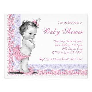 Sweet Baby Pink and Purple Baby Shower Announcement