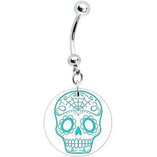 White Turquoise Sugar Skull Dangle Belly Ring Body Piercing Rings Jewelry