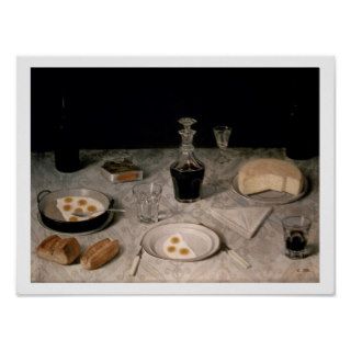 Still Life with Eggs, Bread, Cheese and Wine (oil Print