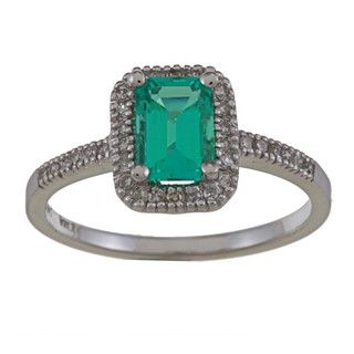 14k White Gold Created Emerald and 1/6ct TDW Diamond Ring (G H, SI1 SI2) Gemstone Rings