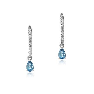 Glitzy Rocks Silver London Blue Topaz and Diamond Leverback Earrings Glitzy Rocks Gemstone Earrings