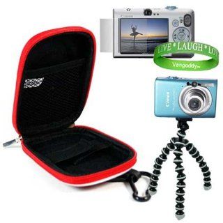 Hard Glossy Red Canon Camera Carrying Case Pouch Sleeve for Canon PowerShot SD1400IS 14.1 MP Digital Camera with 4x Wide Angle Optical Image Stabilized Zoom and 2.7 Inch LCD + Digital Camera Tripod Canon + Canon Digital Camera Screen Protector + Vangoddy t
