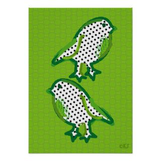 'green birds' digital painting poster