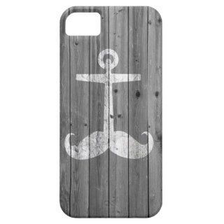 Hipster white mustache anchor on retro gray wood iPhone 5 covers