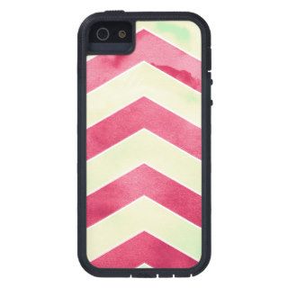 Trendy Girly Red Green Watercolor Chevron Zigzag Cover For iPhone 5