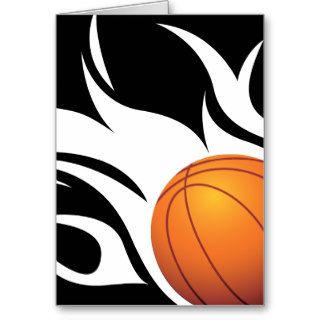 Flaming Basketball Black and White Blank Card