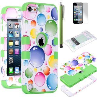 Pandamimi ULAK(TM) Hard Hybrid Colorful Bubble Skin Case Cover Rubberize with Green Silicone TUFF Inner Shell + Stylus + Screen Protector (cleaning cloth with ULAK Logo) Cell Phones & Accessories