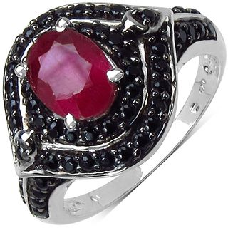 Malaika Sterling Silver 2 1/5ct TGW Ruby and Black Spinel Ring Malaika Gemstone Rings