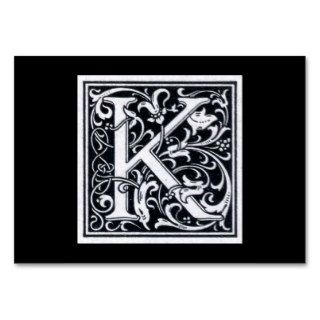 Decorative Letter "K" Woodcut Woodblock Initial Business Card Template
