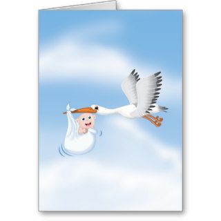 Stork carrying new born Baby Greeting Card