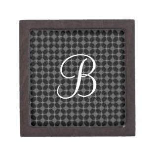 Black and Silver Geometric Pattern Monogram Gift Premium Jewelry Boxes