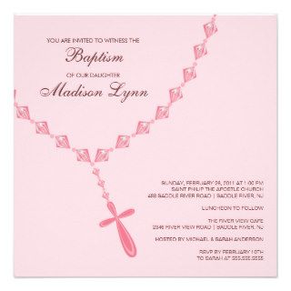 Pink Rosary Bead Baby Girl Baptism Inviation Custom Invites