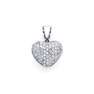 14k White Gold Micro Pave Diamond Heart Pendant .32 ct (G H Color, I1 Clarity) Jewelry