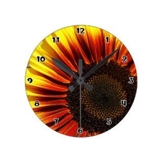 Vivid Sunflower Closeup Round Wall Clock