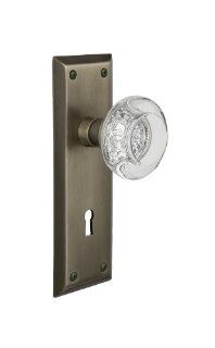 Nostalgic Warehouse NYKRCC 41 AP Privacy New York Plate with Round Clear Crystal Knob and Keyhole, Antique Pewter   Doorknobs  