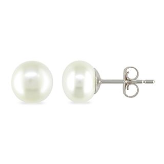 Miadora 14k White Gold Freshwater White Pearl Stud Earrings (6.5 7 mm) Miadora Pearl Earrings