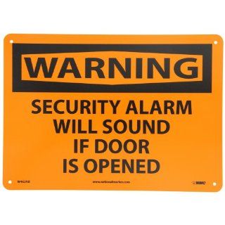 NMC W463AB OSHA Sign, Legend "WARNING   SECURITY ALARM WILL SOUND IF DOOR IS OPENED", 14" Length x 10" Height, Aluminum, Black on Orange Industrial Warning Signs