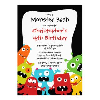 CUTE Little Monster Bash Birthday Party Custom Invitation