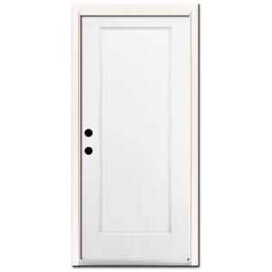 Steves & Sons Premium 1 Panel Primed White Steel Entry Door with Brickmold DISCONTINUED 1010RH