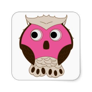 Cute Pink Brown Cartoon Animal Owl Square Stickers
