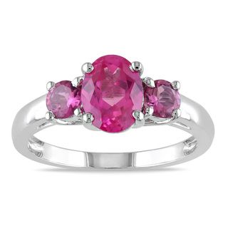 Miadora Sterling Silver Created Pink Sapphire 3 stone Ring Miadora Gemstone Rings