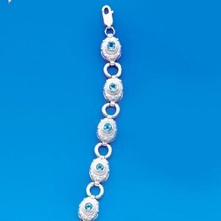 925 Sterling Silver Bracelet with Genuine London Swiss Blue Topaz Center Stones Tennis Bracelets Jewelry