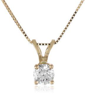 18k Yellow Gold Round Diamond Solitaire Pendant Necklace (1/4 ct, H I Color, SI1 SI2 Clarity), 18" Jewelry