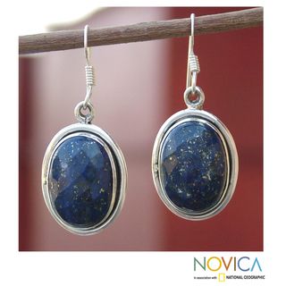 Sterling Silver 'Blue Destiny' Lapis Lazuli Earrings (India) Novica Earrings