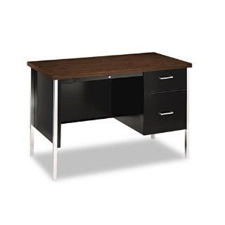 HON Products   HON   34000 Series Right Pedestal Desk, 45 1/4 x 24 x 29 1/2, Columbian Walnut/Black   Sold As 1 Each   Attractively finished laminated top and polished chrome legs.   Full extension, high sided file drawer.   Three quarter extension box dra